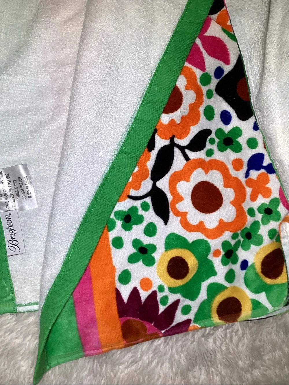 Brighton Multicolor Floral Beach Towel with Green Hem